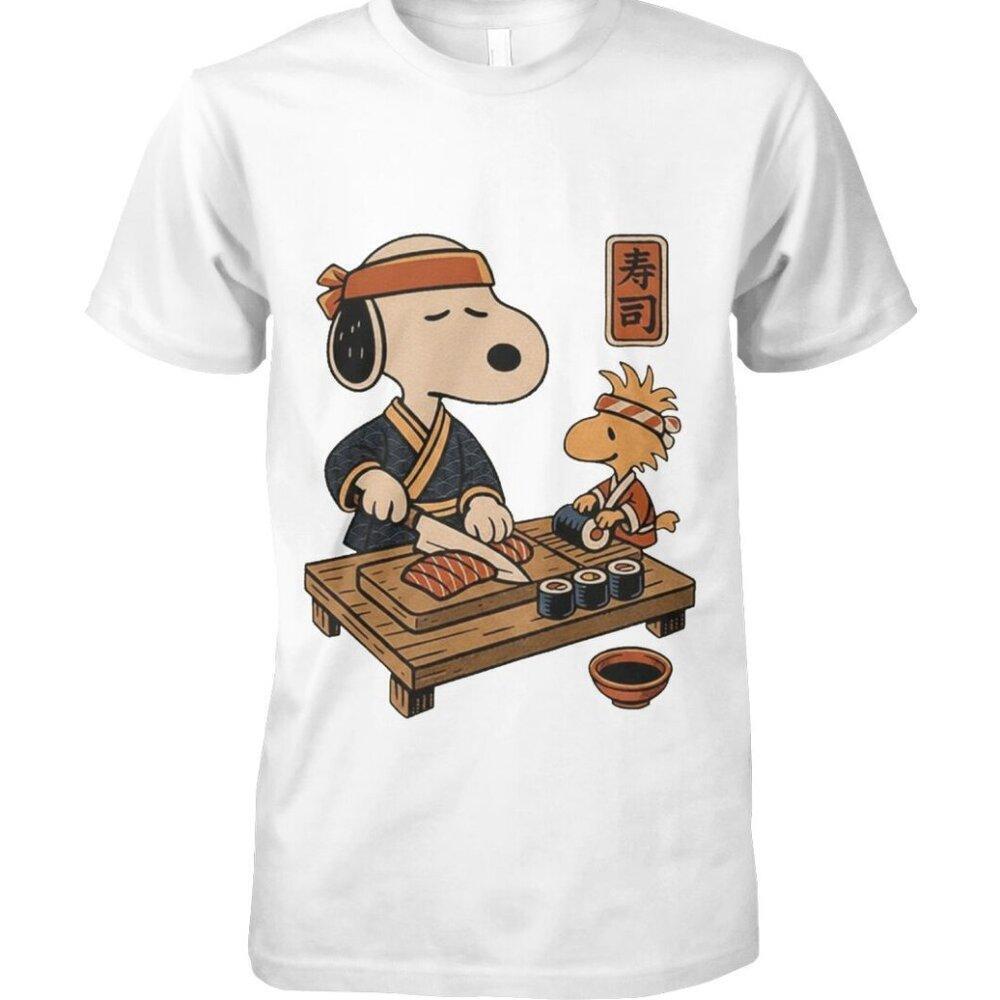 Snoopy And Woodstock Sushi Japan Food Shirt - Picture 1 of 4
